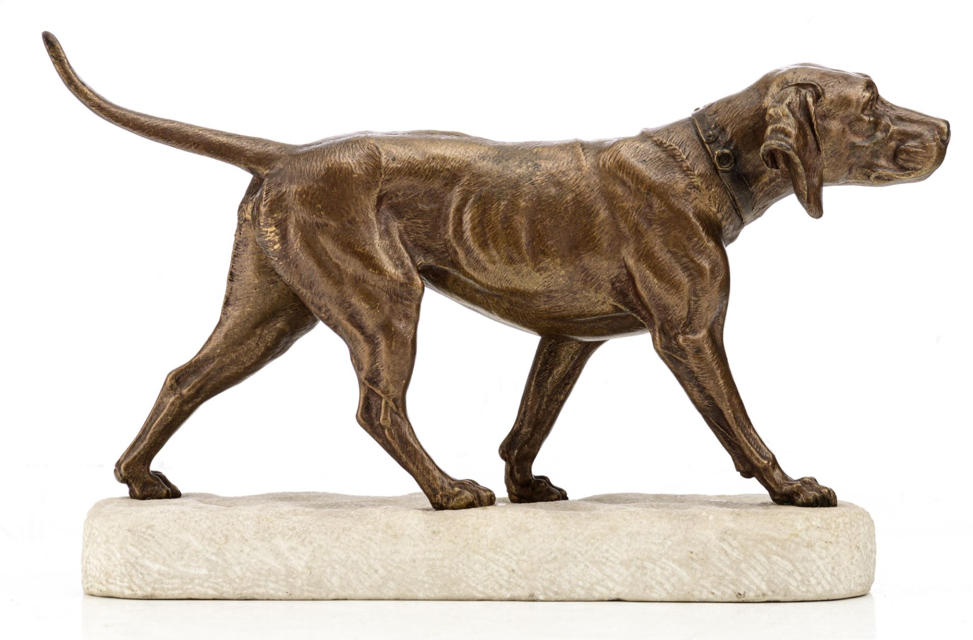 Masson C. the loyal dog, patinated bronze on a stone base, H 18,5 - 22,5 cm (without - with base) - Image 2 of 8