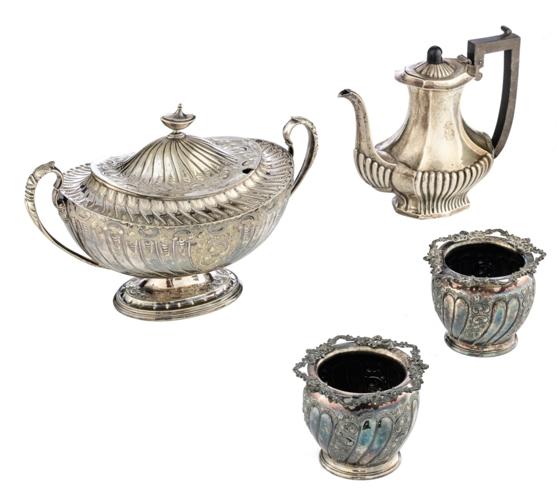 An English Neoclassical silver coffee pot with an ebony handle and knob, hallmarked Birmingham, date