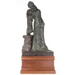 Constant M., motherly love, green patinated bronze on a walnut base, H 81,5 - 106 cm (without - with