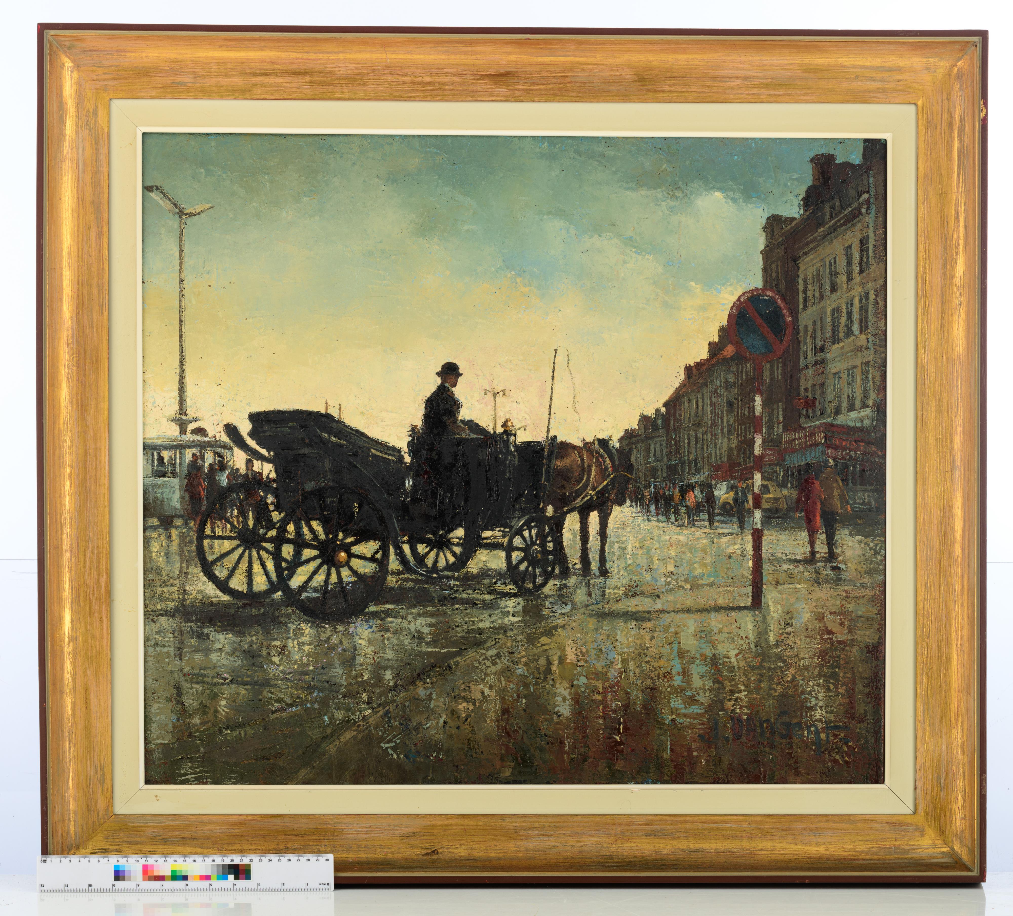 Jan Van Gent (Jef van Turnhout), a coachman in the rain in Ostend, oil on canvas, 70 x 80 cm - Image 7 of 7