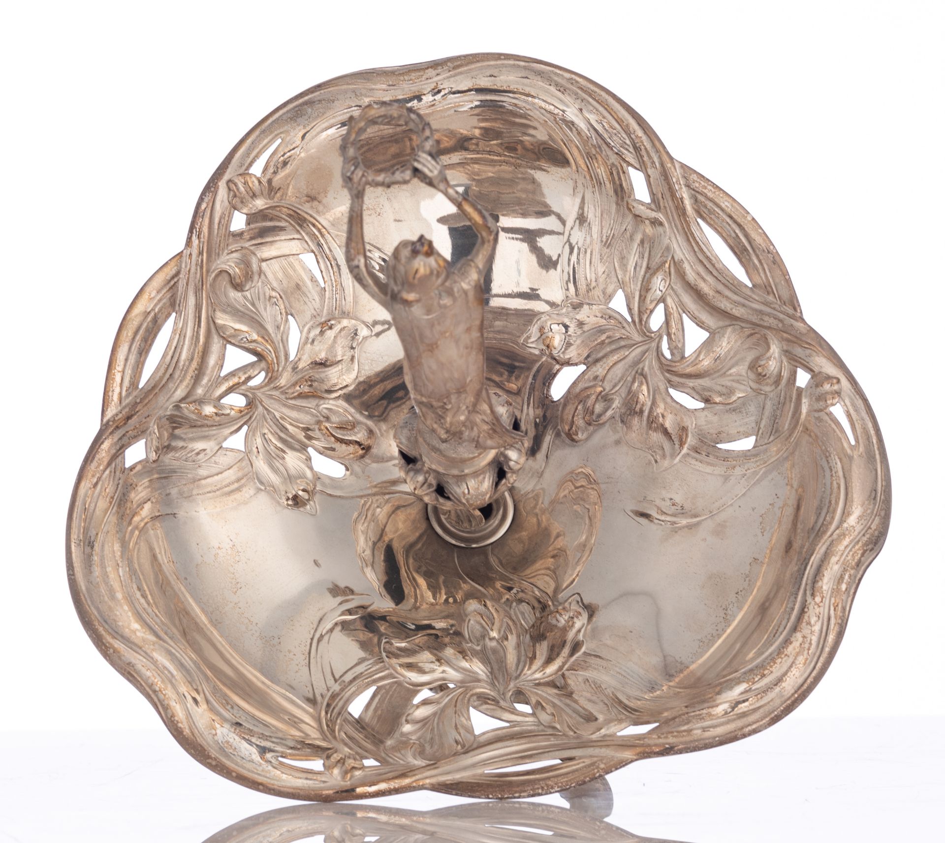 An Art Nouveau silver centrepiece, decorated with the lady in the centre holding a laurel wreath, Ge - Image 6 of 12