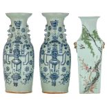 A Chinese Republic period famille rose fanghu quadrangular vase, one panel decorated with birds on f