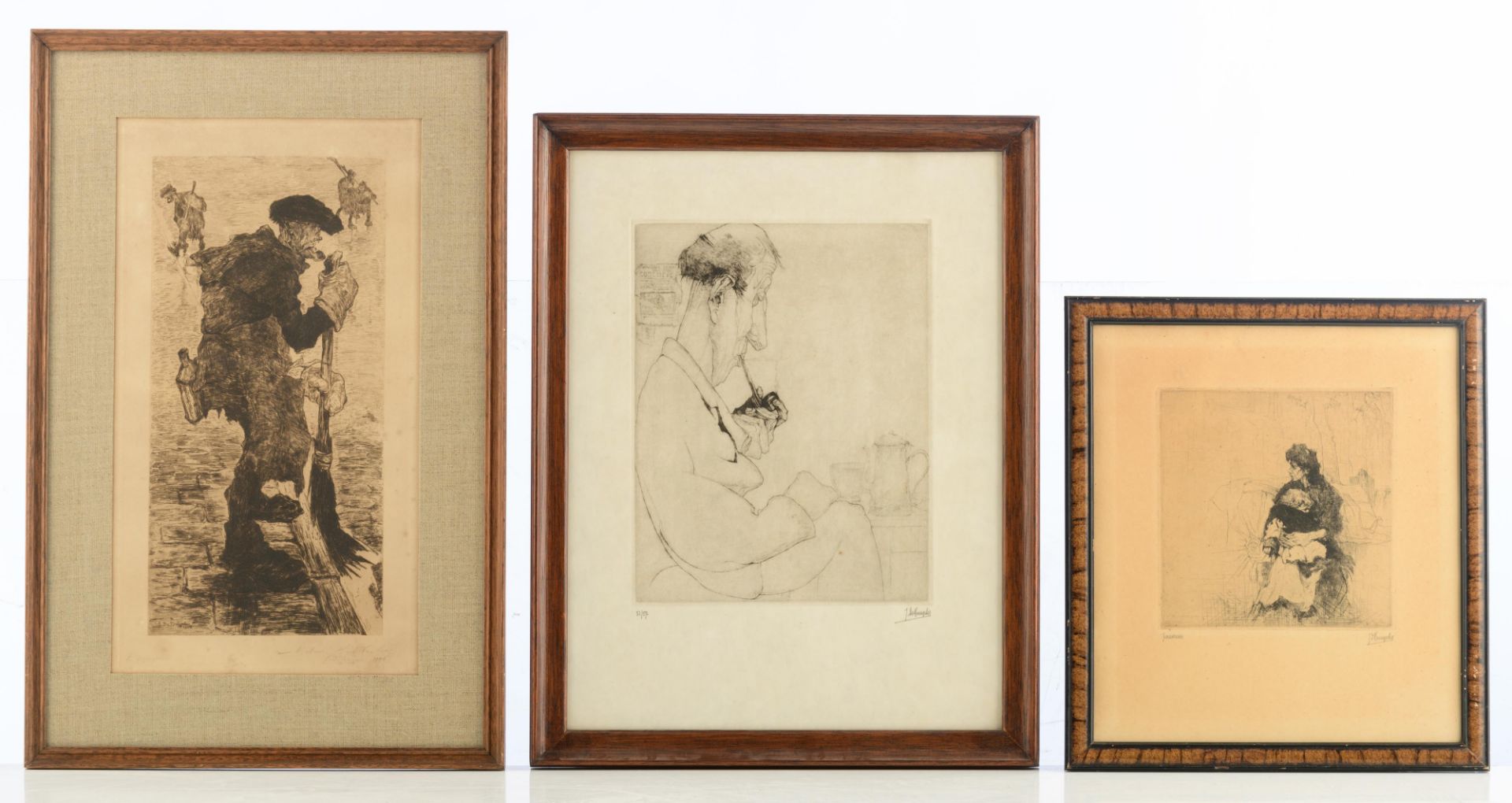 A collection of five signed etchings by Jules De Bruycker, consiting of: 'Le Rapi‚ceur', Nø 12/45, 3 - Image 2 of 14