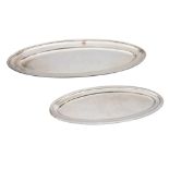Two large silver-plated Wiskemann oval-shaped platters, 33 x 71 - 46,5 x 100 cm