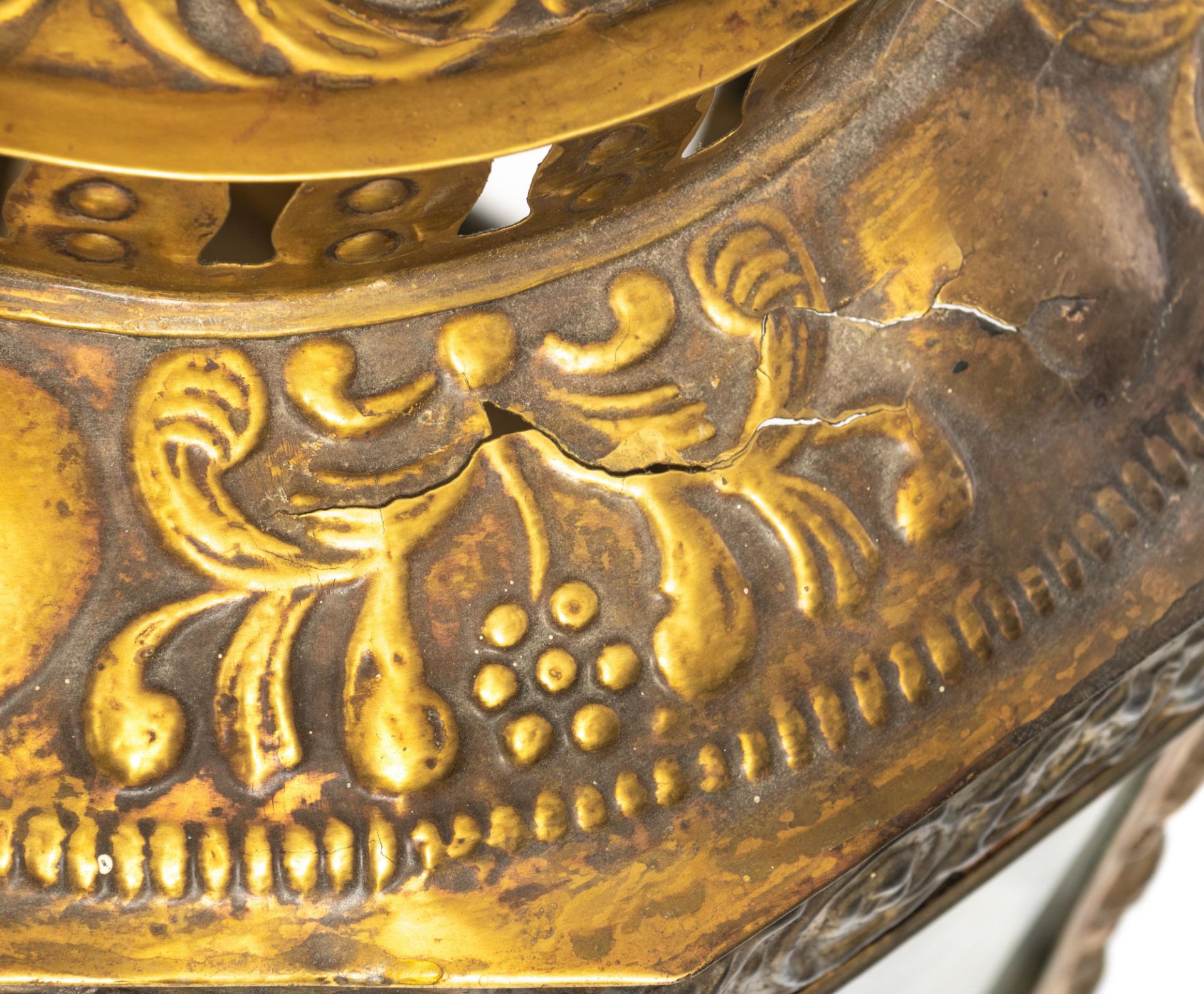 A Low-Countries brass lantern in a 17thC manner (possibly of the period or 19thC), H all-in 88 cm, , - Image 7 of 9