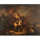 No visible signature, the heat of the battle, 19thC, oil on panel, 62 x 79 cm