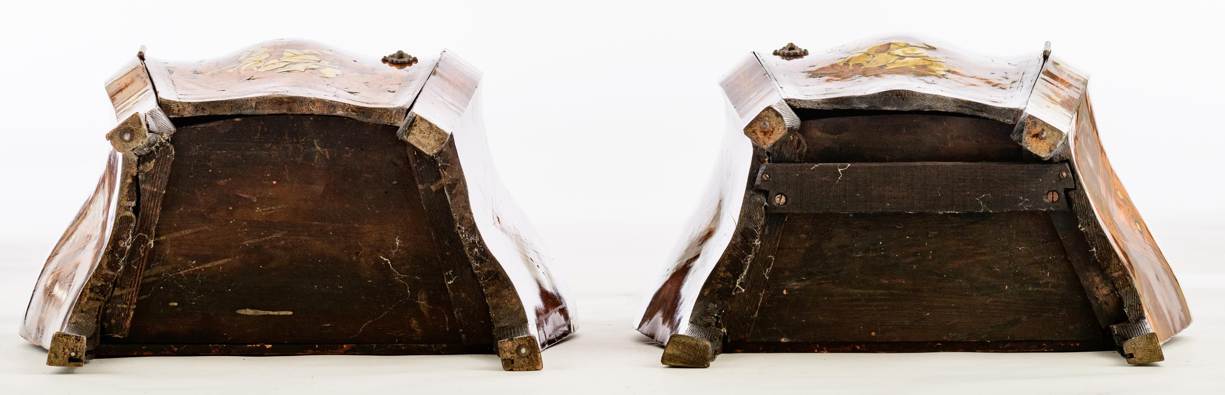 An exceptional pair of walnut veneered probably Italian Rococo side cabinets, decorated with marquet - Image 7 of 12