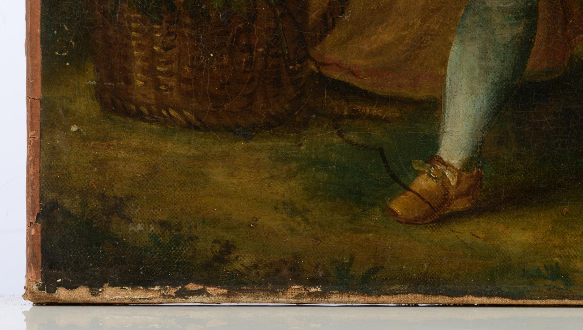 No visible signature, a genre painting depicting the harvest, 18th/19thC, oil on canvas, 66 x 69 cm - Bild 7 aus 8