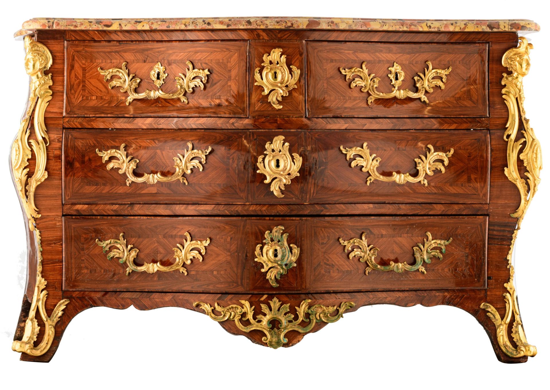 An exceptional and very fine kingwood veneered French early Louis XV 'commode galb‚', with ormolu br - Image 2 of 17