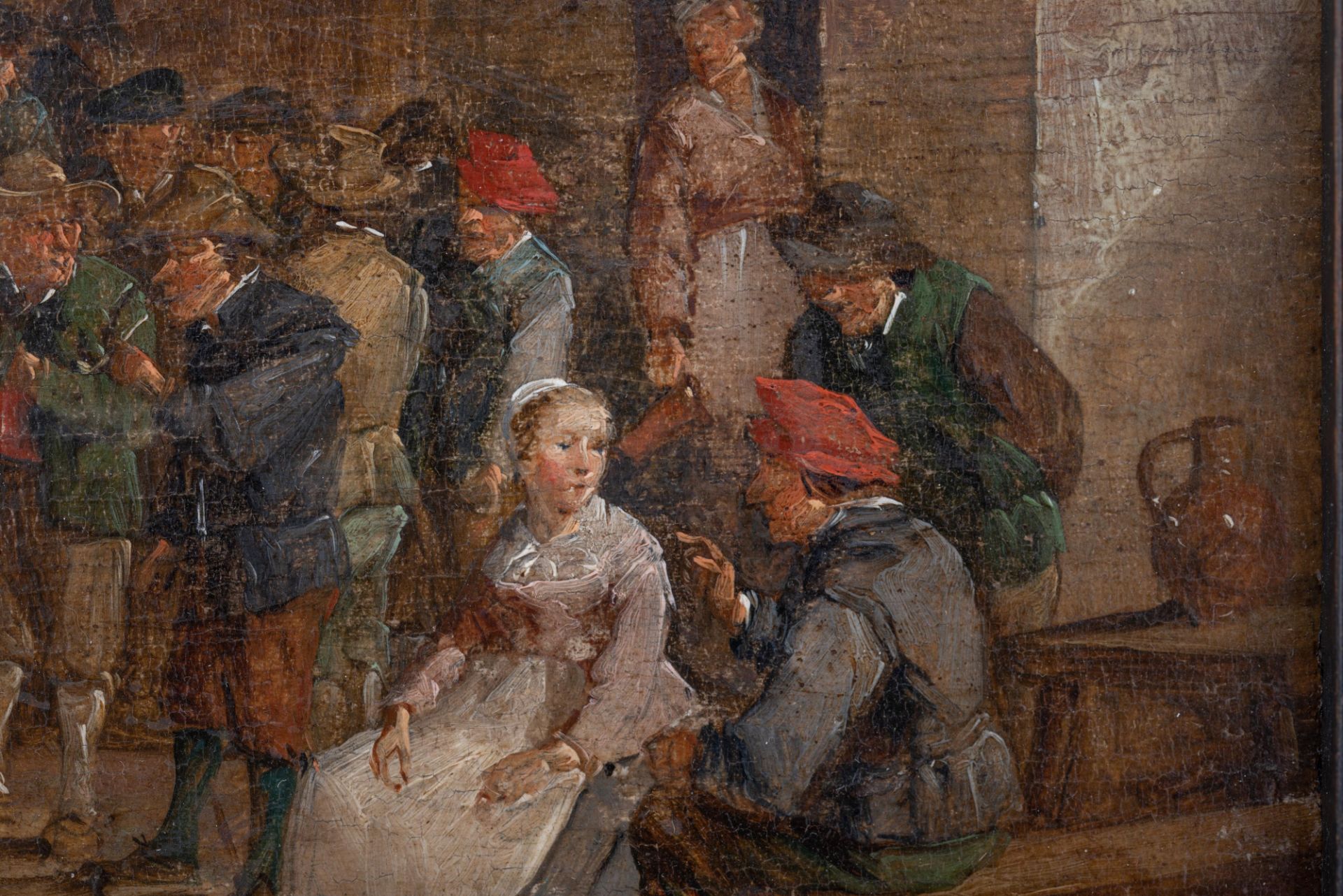 No visible signature, 'The Peasant Wedding', in the manner of David II Teniers, 18thC, oil on an oak - Image 5 of 14