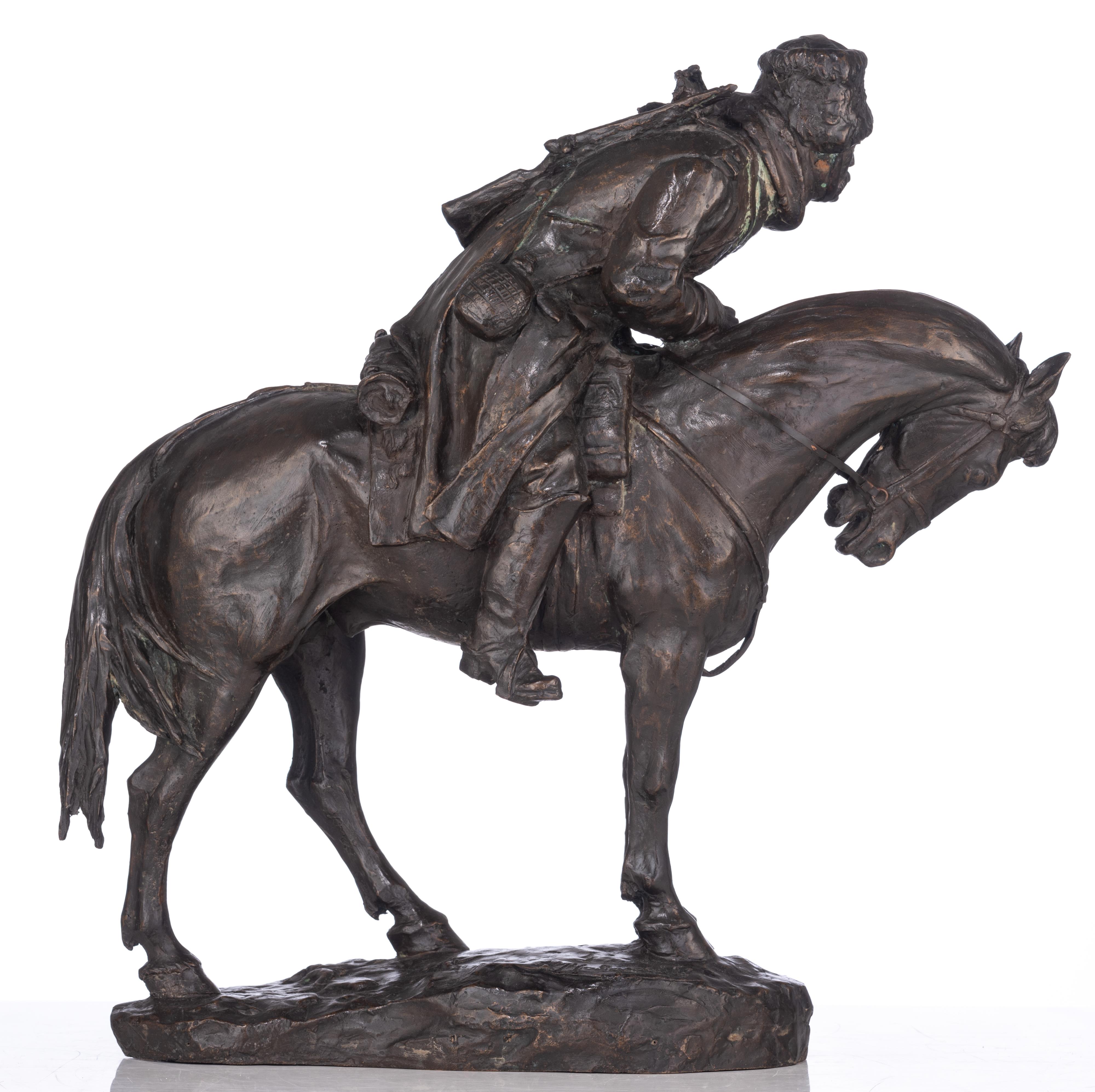 Malavolti A., a Cossack soldier on horseback, with inscription 'cire perdue', patinated bronze, H 48 - Image 3 of 14