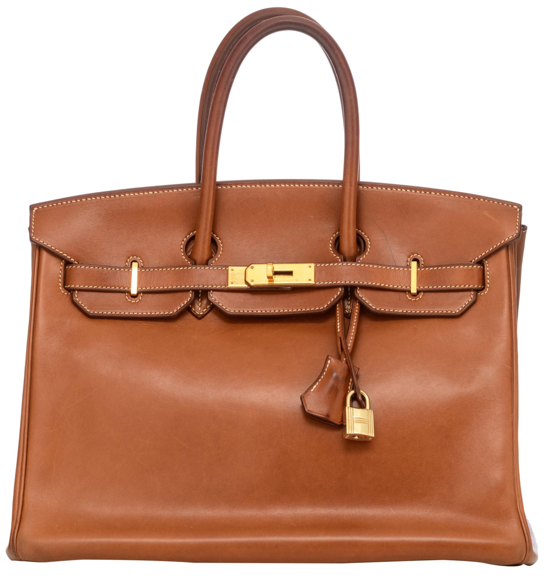 HERMÈS, Birkin 35 bag, Gold Barenia calfskin leather, with gilt metal hardware
