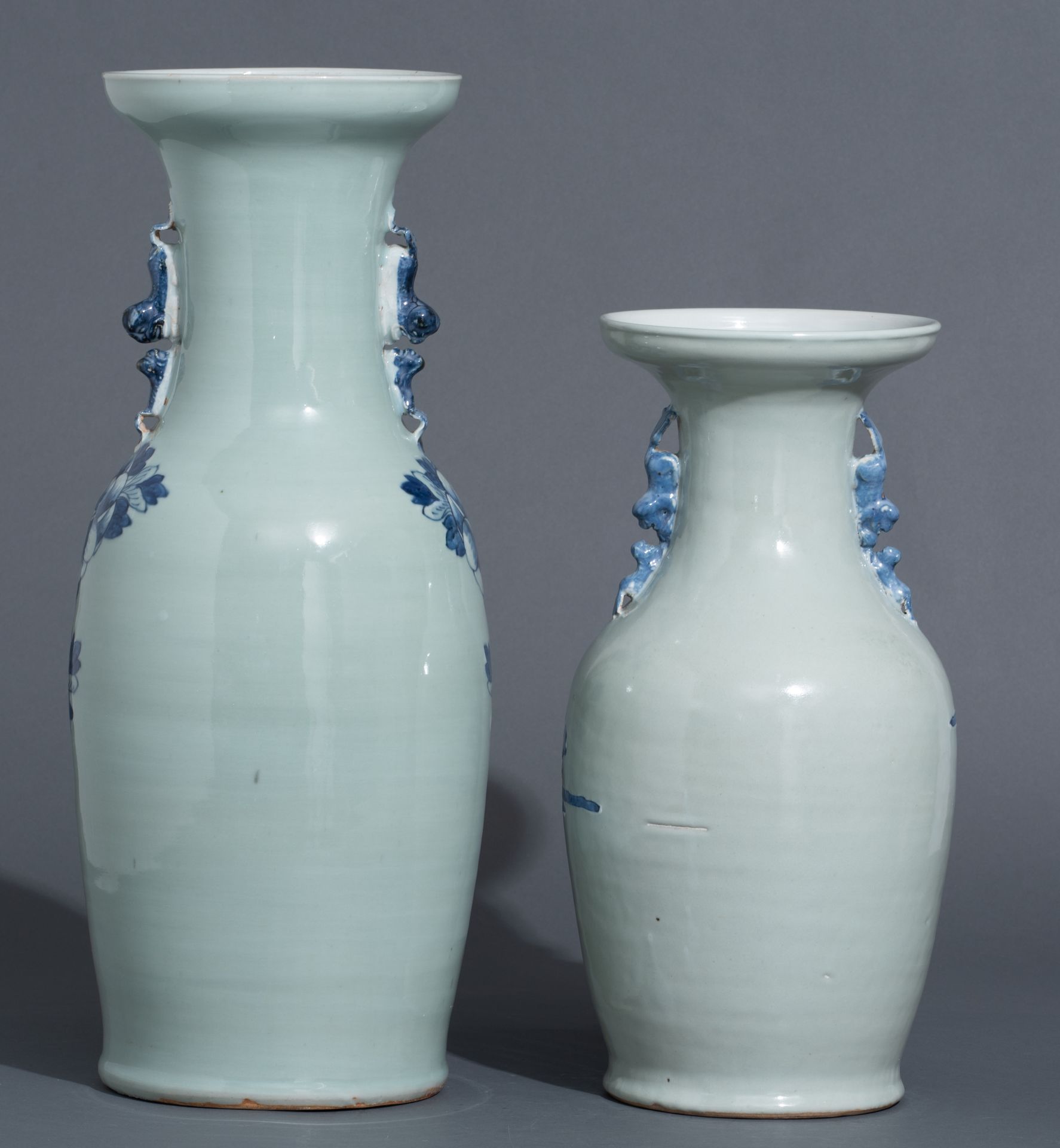 Two Chinese blue and white on celadon ground vases, H 44,5 - 57,5 cm - Image 4 of 12
