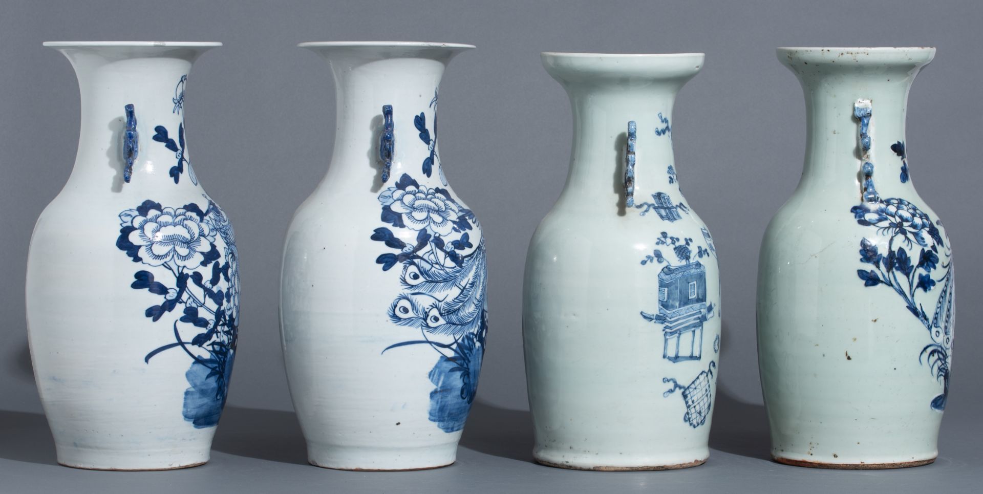 Four Chinese blue and white on celadon ground vases, late 19thC, H 42 - 43 cm - Image 31 of 52