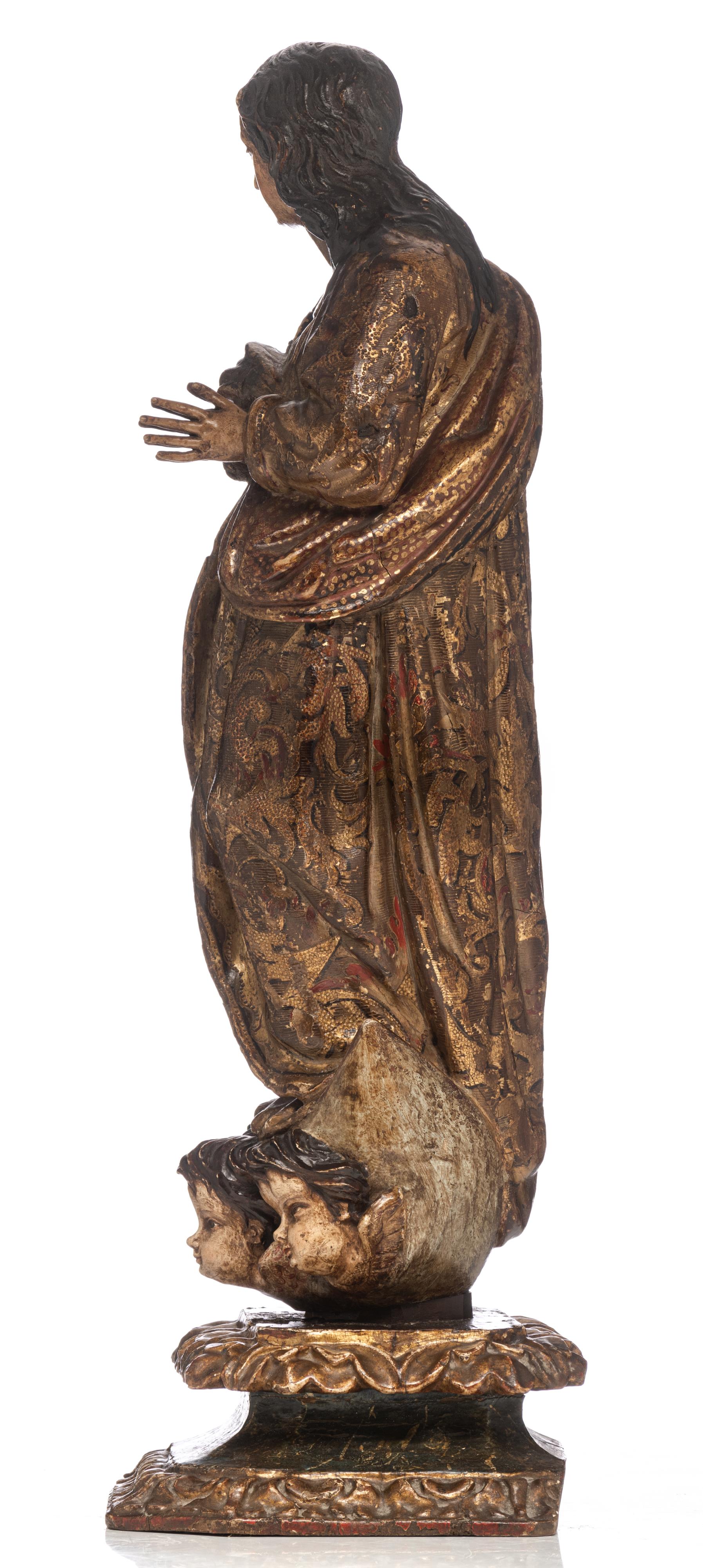 A sculpture of the Madonna on the crescent moon, Southern Europe, 18thC, H 75 cm - Image 2 of 13