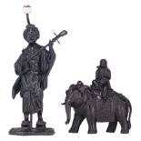 A Japanese bronze sculpture of a lady musician - added a Japanese bronze Guanyin on an elephant, 19t