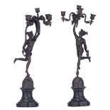 A pair of Renaissance Revival figural candelabras, shaped like Hermes and Aphrodite, H 57 cm