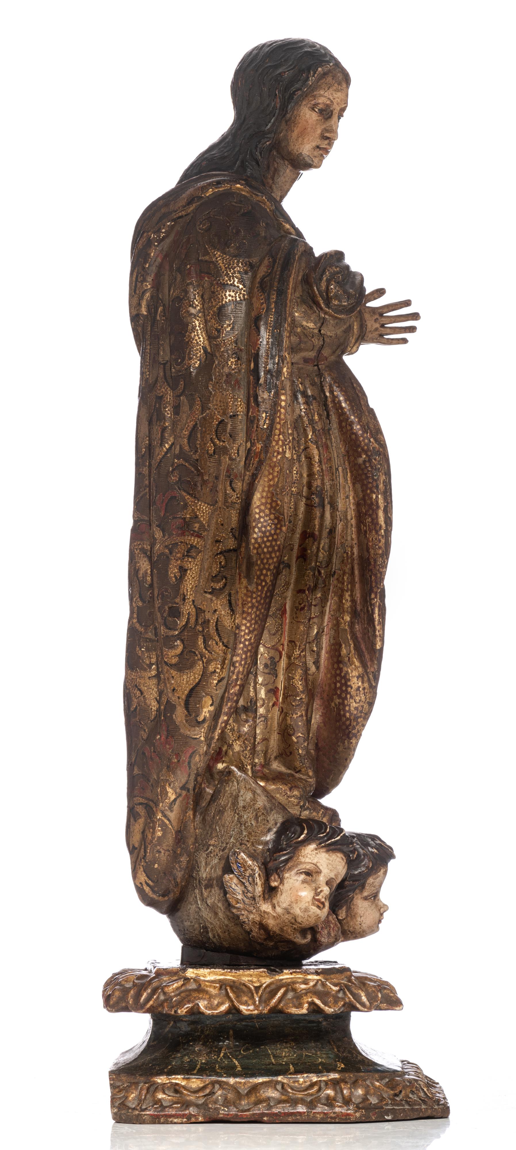 A sculpture of the Madonna on the crescent moon, Southern Europe, 18thC, H 75 cm - Image 4 of 13