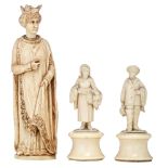 A collection of three carved ivory figures, H 11,3 - 18 cm - total weight: 410 g