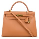 HERMÈS, Kelly Sellier 32 bag, Natural box calf leather, with gilt metal hardware