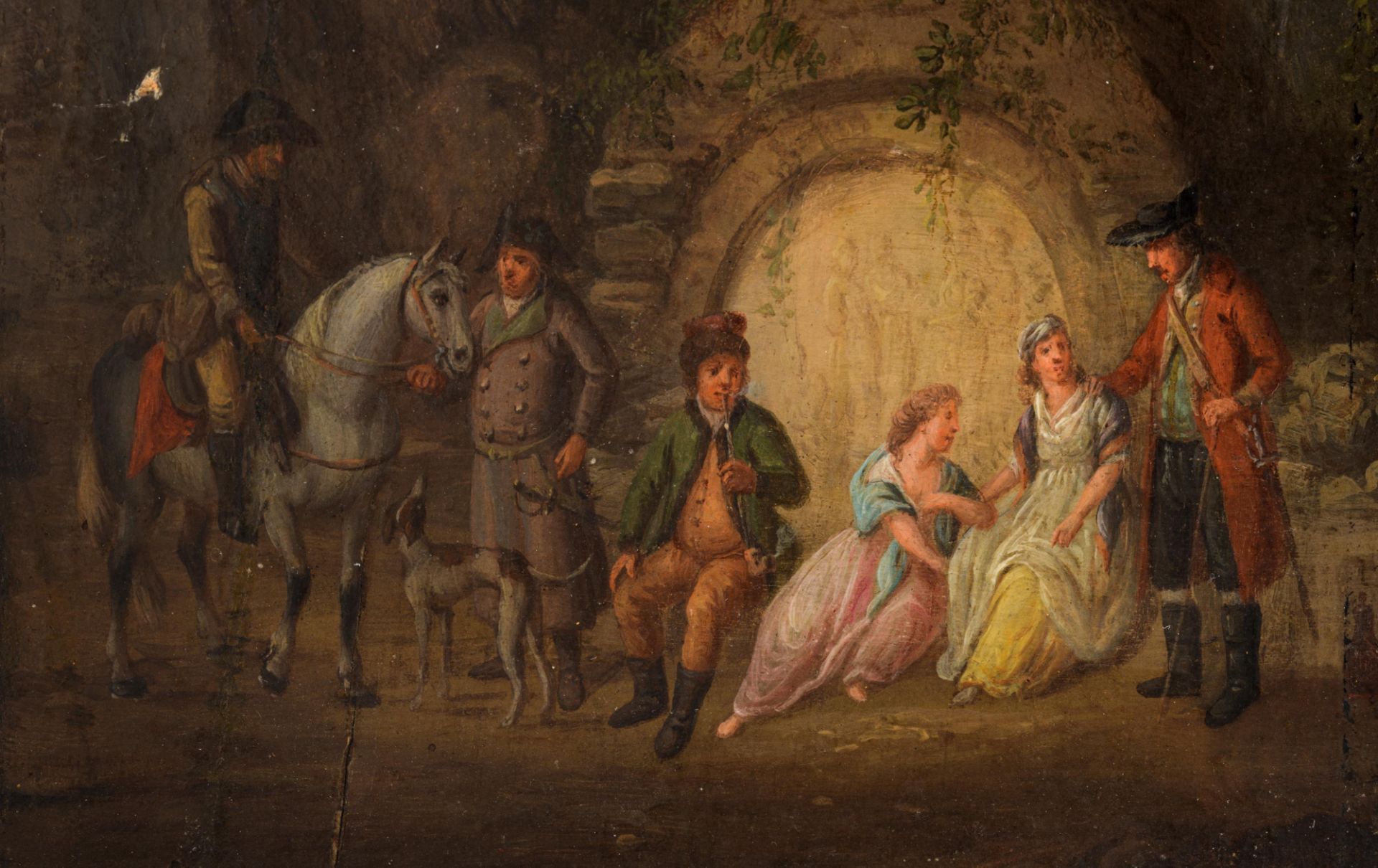 A company resting in the park, late 18thC, 12,5 x 16,3 cm - Image 4 of 5