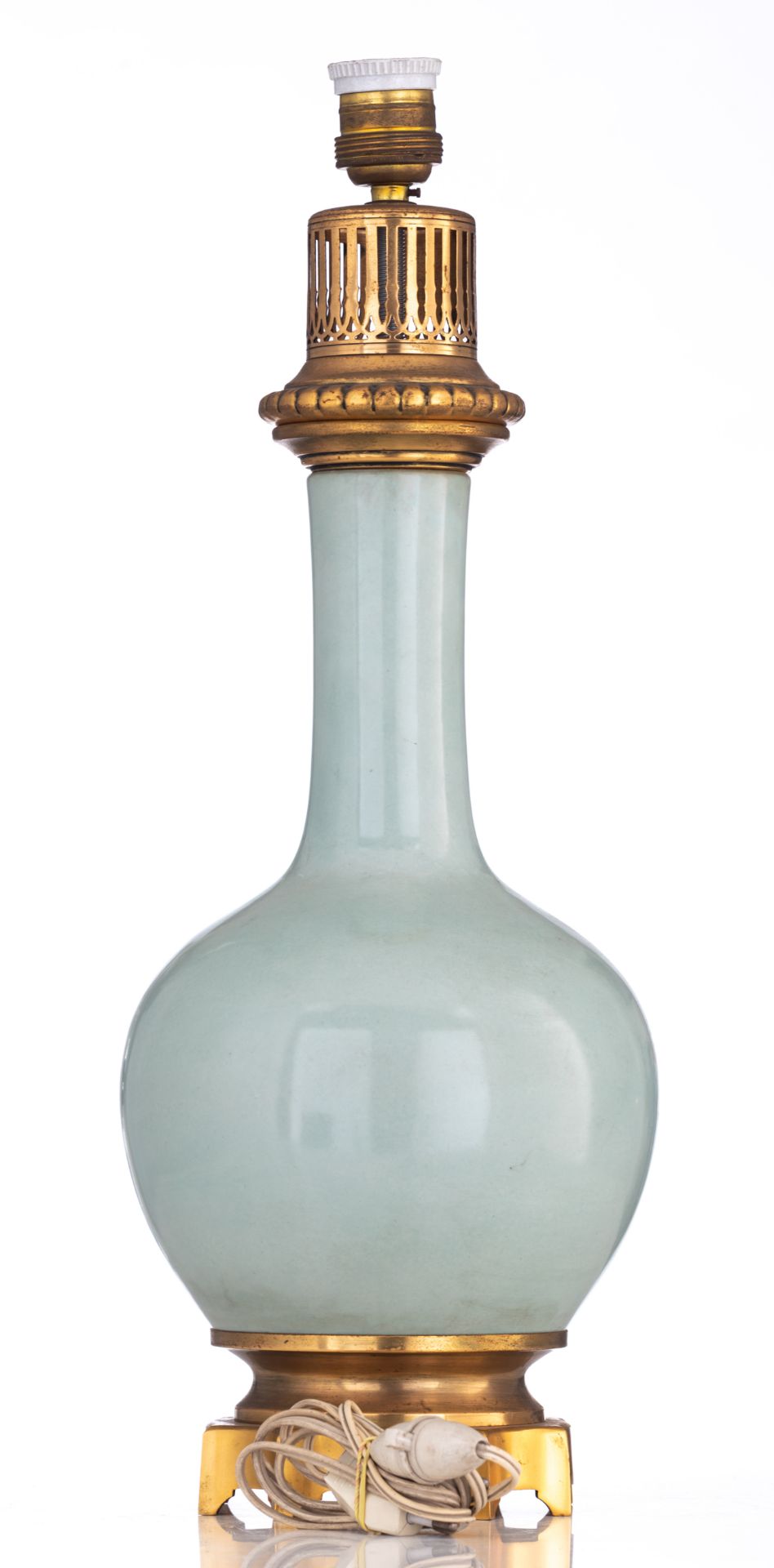 A copy of a Chinese celadon vase, mounted as a lamp, H 30 - 81 cm (the vase - the whole) - Image 4 of 9