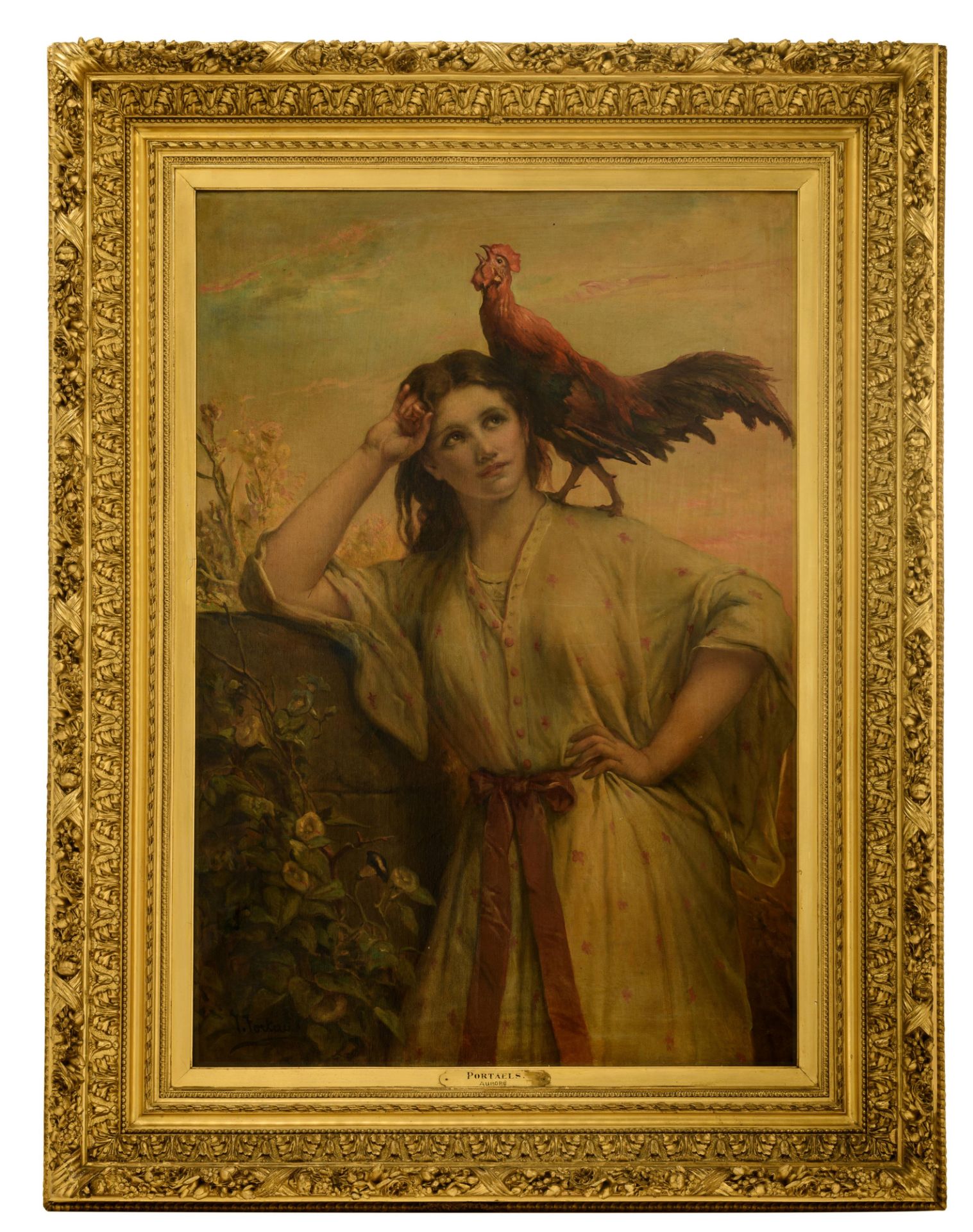 Jan Frans Portaels (1818-1895), 'Aurore', in an imposing frame, 86 x 125 - 122 - 161 cm