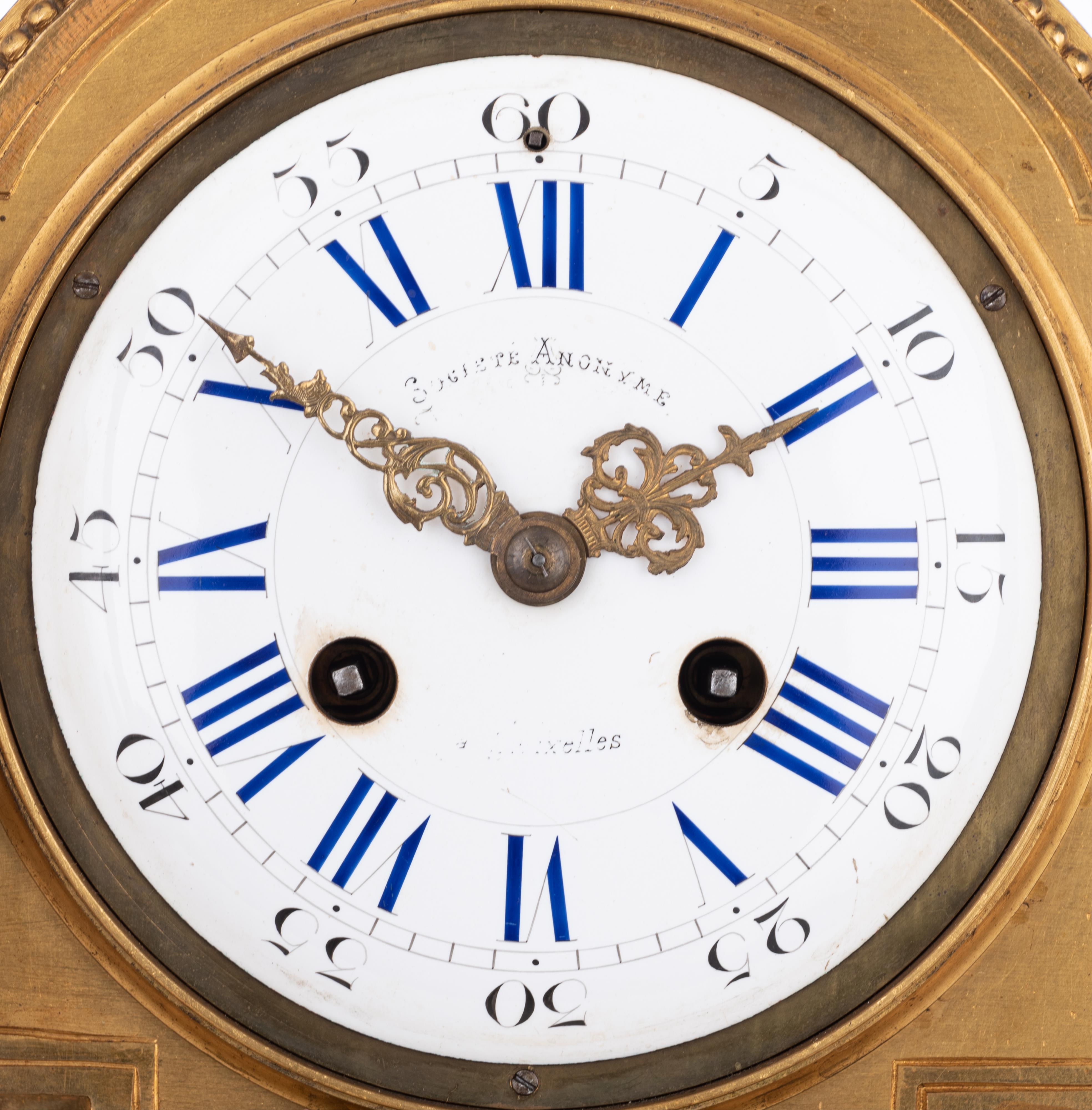 A fine Neoclassical gilt bronze three-piece clock garniture, H 54,5 - 59,5 cm - Image 7 of 12