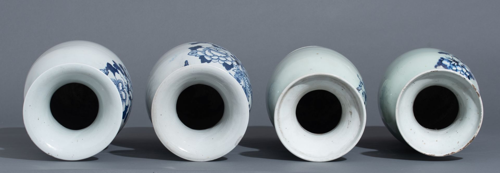 Four Chinese blue and white on celadon ground vases, late 19thC, H 42 - 43 cm - Image 32 of 52