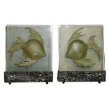 A pair of vintage decorative lamps with fish, marked 'Farion', H 51 - W 41 cm