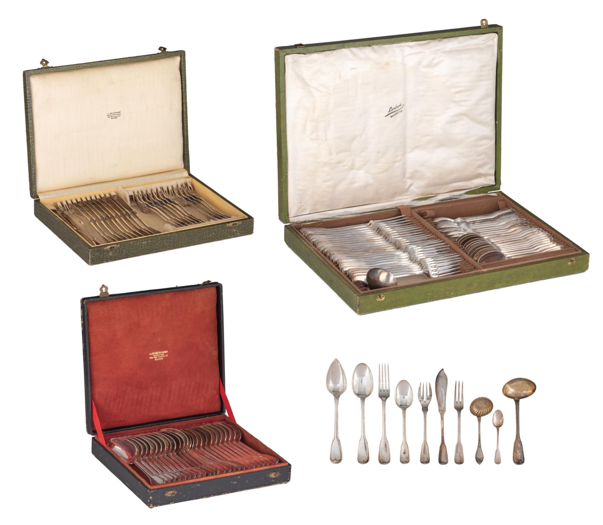 A silver flatware set by Wolfers and Delheid, total weight: ca. 6.370 g