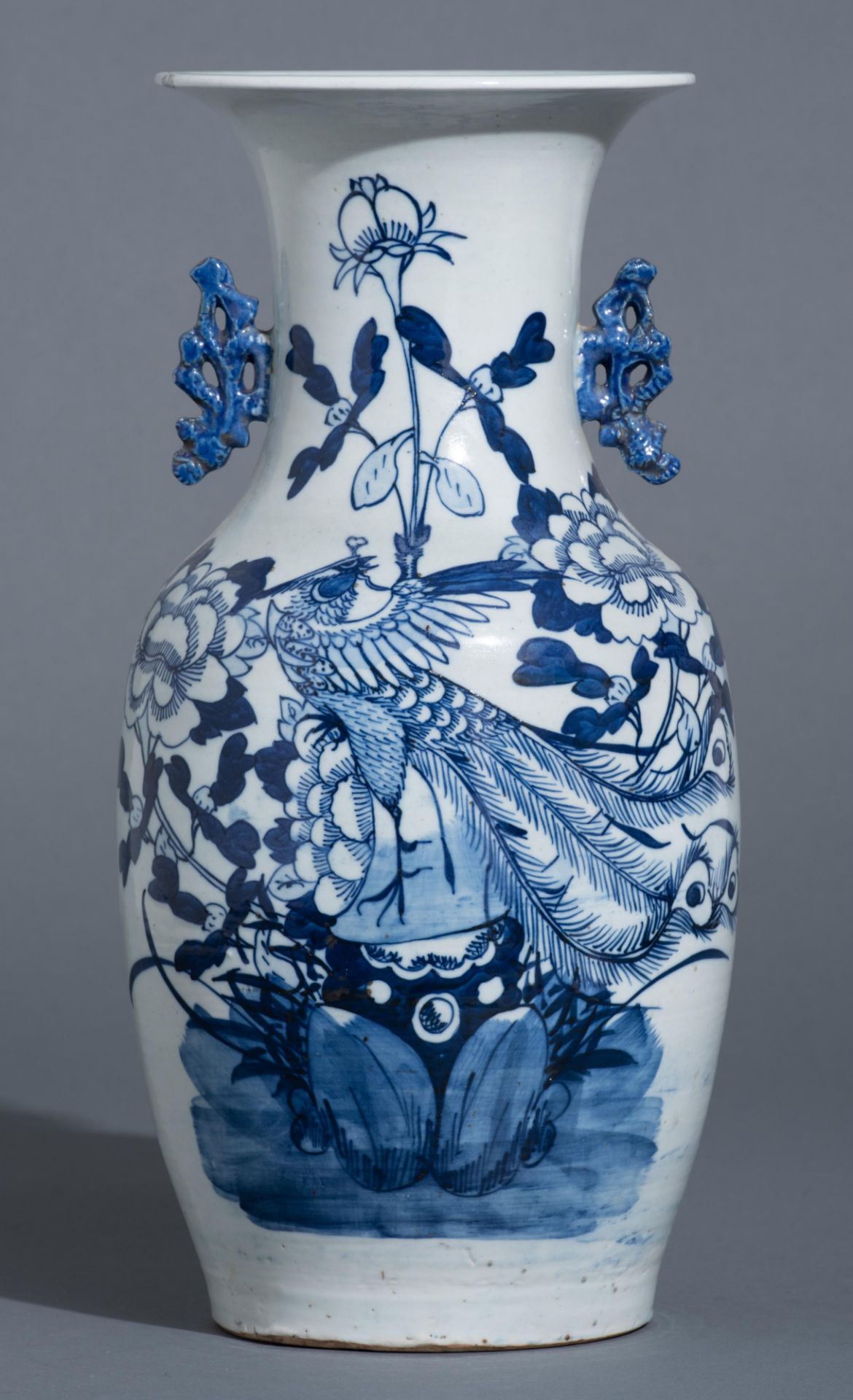Four Chinese blue and white on celadon ground vases, late 19thC, H 42 - 43 cm - Image 16 of 52