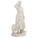 A large Carrara marble pastoral sculpture of a young shepherd girl, H 117 cm