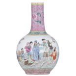 A Chinese Republic period famille rose bottle vase, decorated with the Eight Immortals, H 43,5 cm