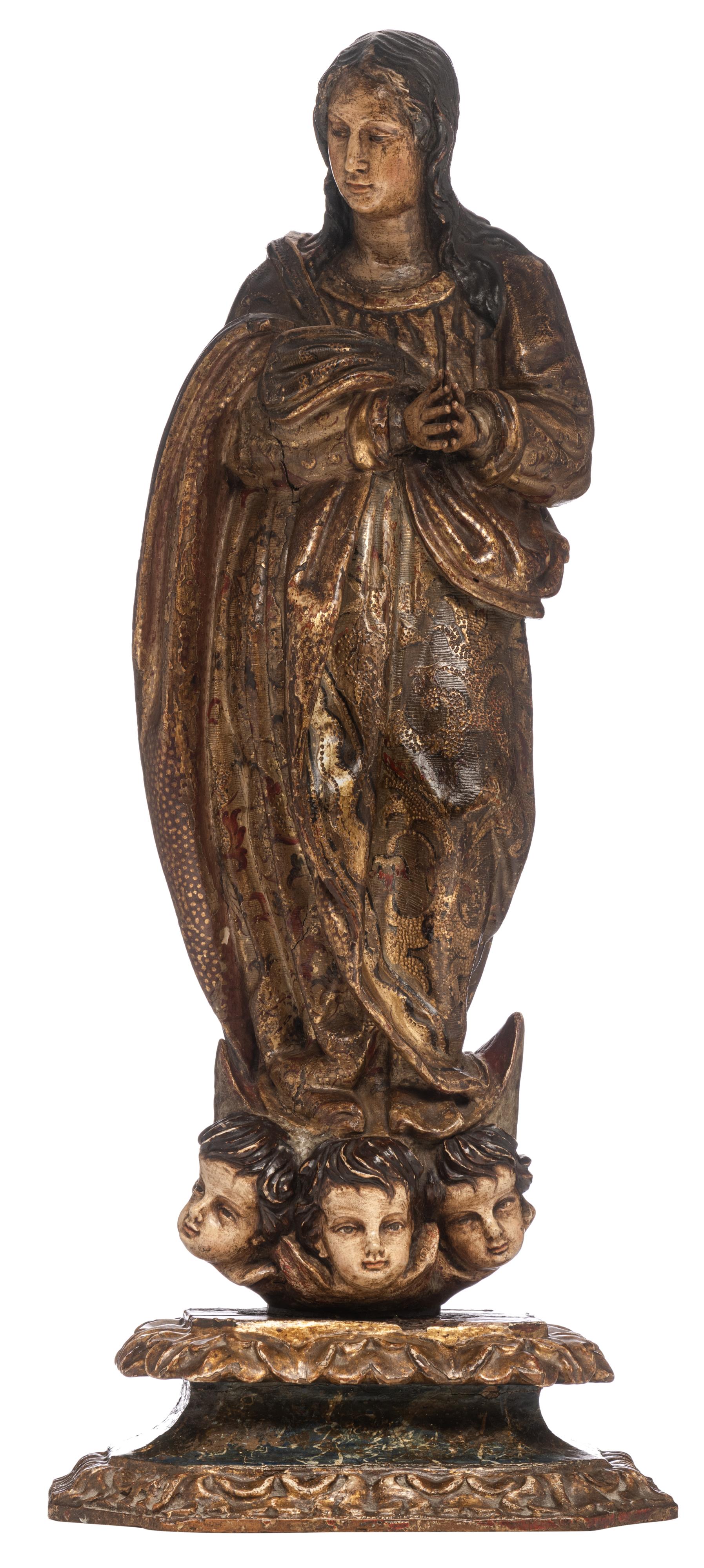 A sculpture of the Madonna on the crescent moon, Southern Europe, 18thC, H 75 cm