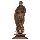 A sculpture of the Madonna on the crescent moon, Southern Europe, 18thC, H 75 cm