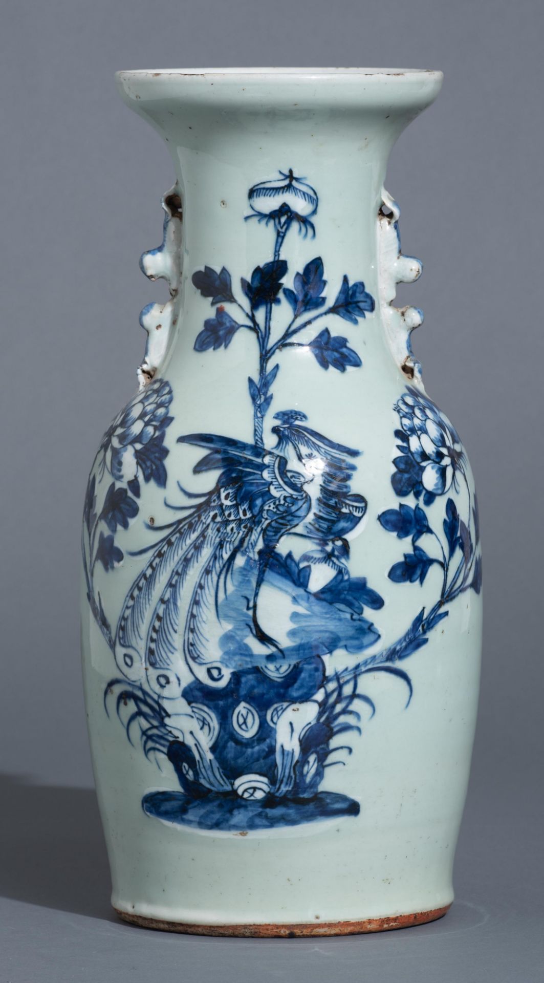 Four Chinese blue and white on celadon ground vases, late 19thC, H 42 - 43 cm - Image 8 of 52