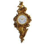 A Rococo style gilt bronze cartel clock, marked 'Ste. des Bronzes, Bruxelles', H 92 cm