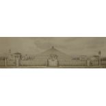 A large 19thC architectural panoramic drawing, 42,7 x 144,5 cm