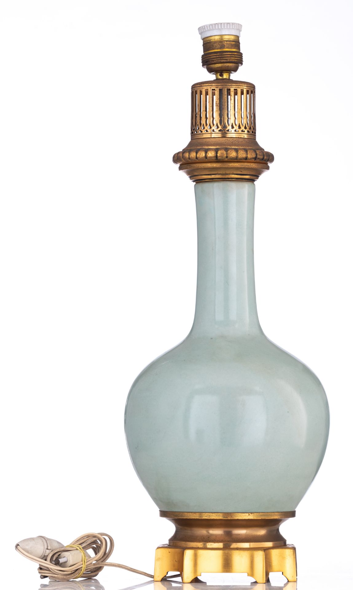 A copy of a Chinese celadon vase, mounted as a lamp, H 30 - 81 cm (the vase - the whole) - Image 5 of 9