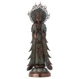 A Japanese champlevé bronze figure of a standing Guanyin, 19thC, H 118 cm