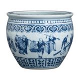 A Chinese blue and white jardinière, late 19thC, H 25 - ø top 30,5 cm