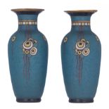 A pair of Art Deco coloured glass vases by Scailmont, H 32 cm
