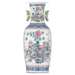 A Chinese famille rose double-side decorated vase, 19thC, H 60 cm
