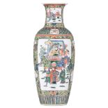 A Chinese famille verte vase, 19thC/20thC, H 60 cm
