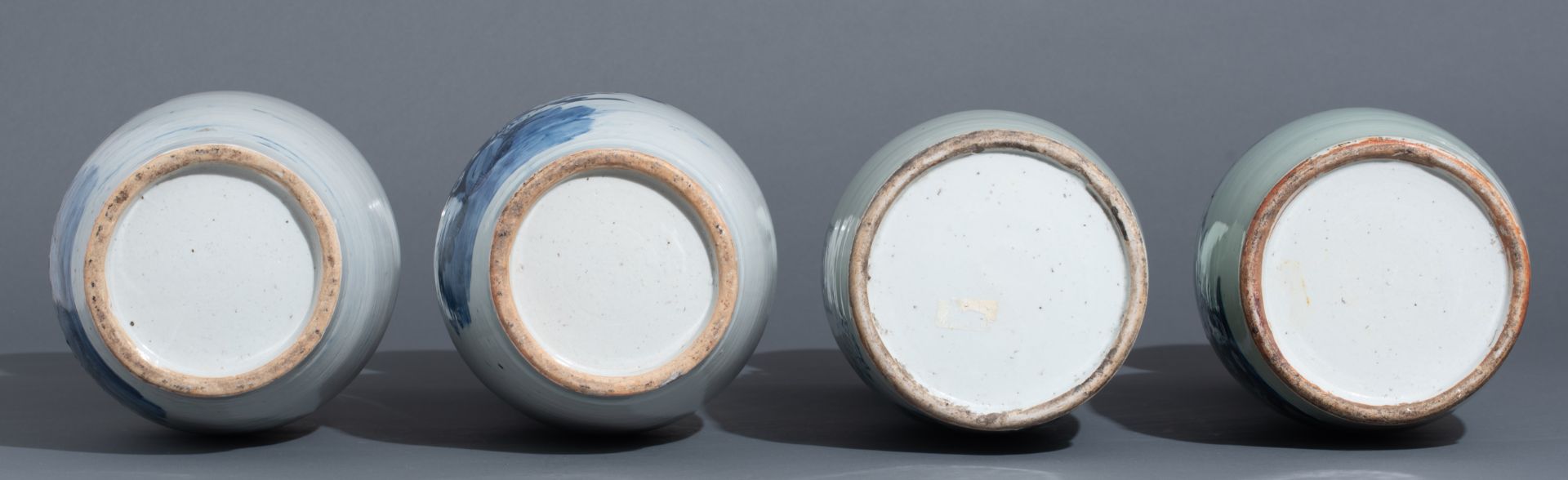 Four Chinese blue and white on celadon ground vases, late 19thC, H 42 - 43 cm - Image 7 of 52