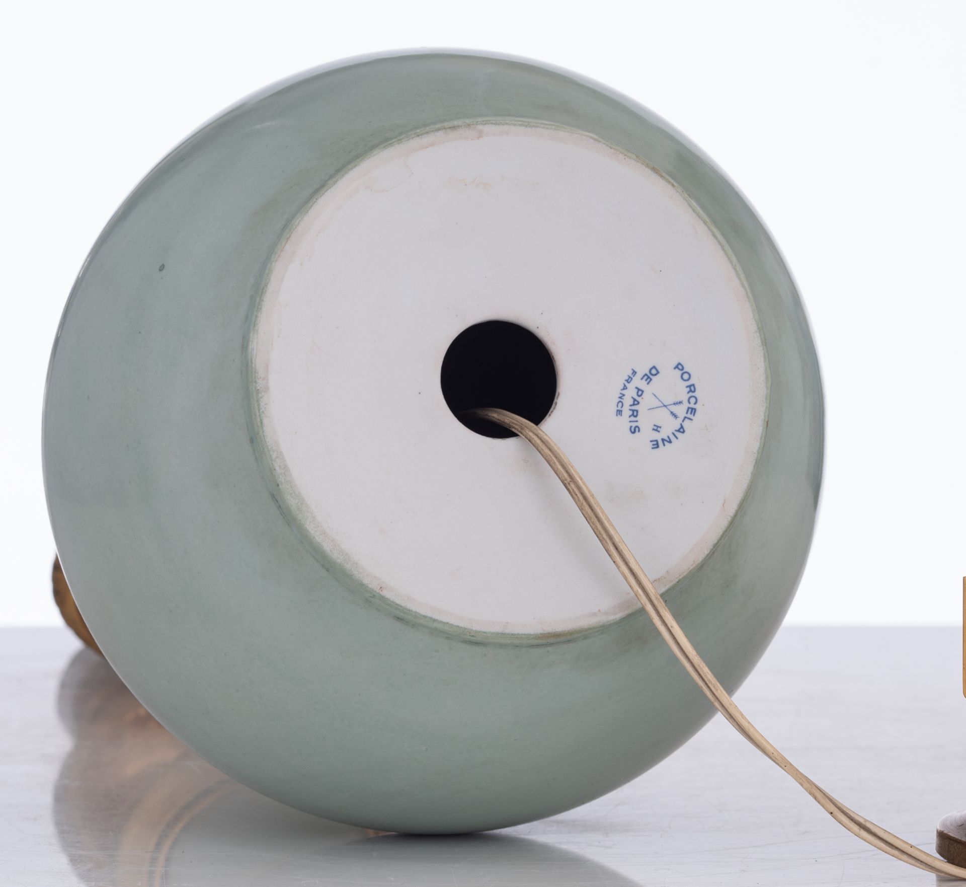 A copy of a Chinese celadon vase, mounted as a lamp, H 30 - 81 cm (the vase - the whole) - Image 7 of 9