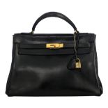 HERMÈS, Kelly Sellier 32 bag, Black box calf leather, with gilt metal hardware
