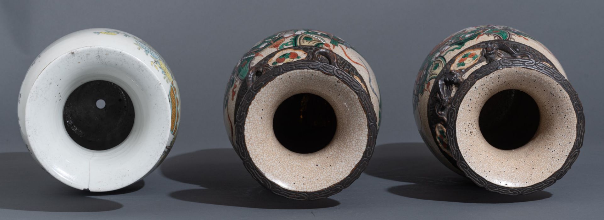 A Chinese Qianjiangcai vase, Republic period - added a pair of Chinese Nanking vases, 19thC, H 43 - - Image 6 of 12