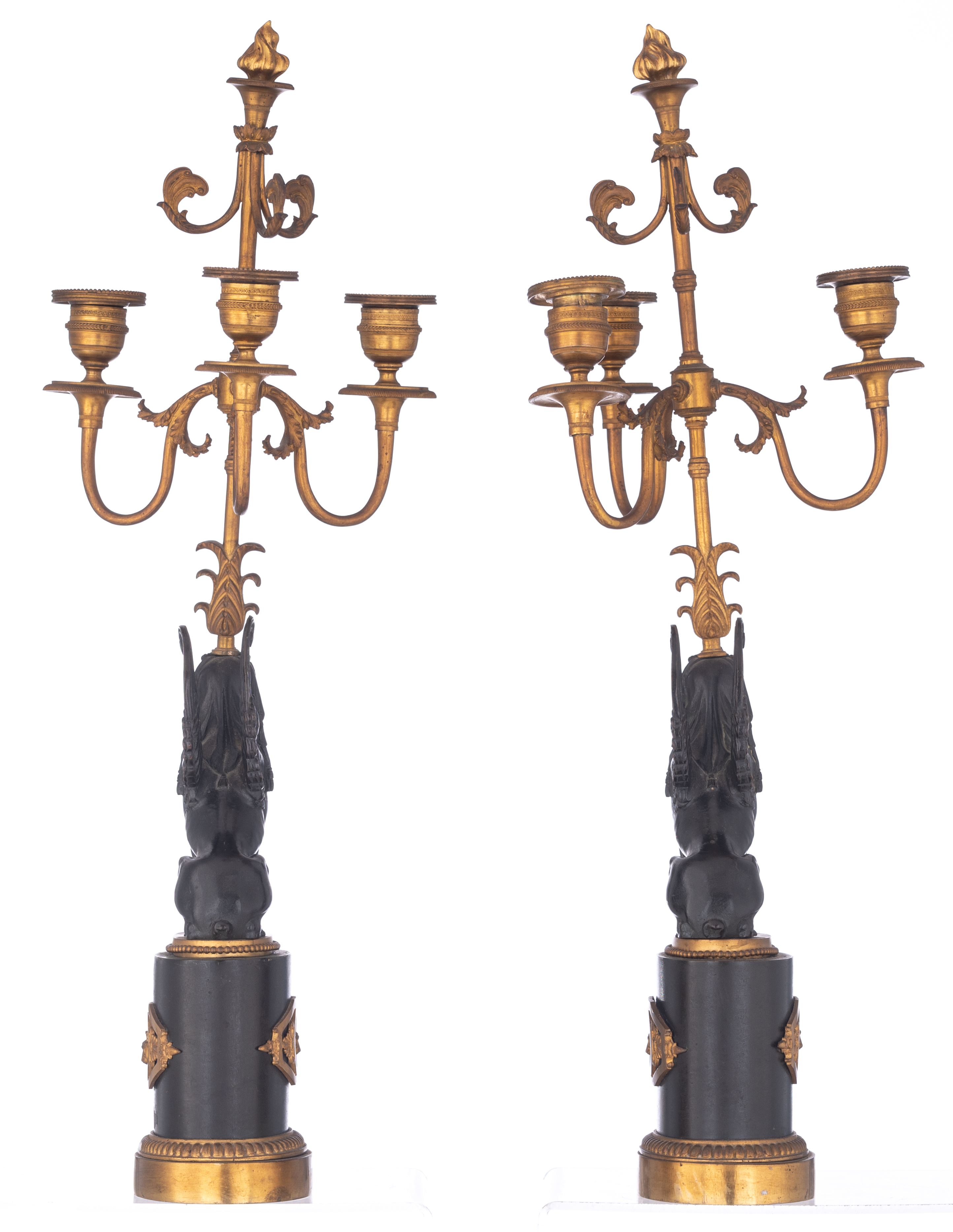 A pair of Empire style sphinx-shaped candelabras, H 52 cm - Image 2 of 5